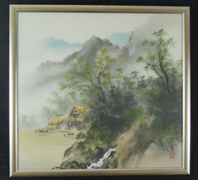 Landschaft Japanisches Gemälde im Rahmen Bild Malerei Geschenk Asien 4588