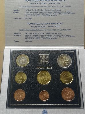 10 x KMS 2022 Vatikan Papst Franziskus im Folder 1 cent-2 euro im Folder