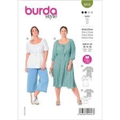burda style Papierschnittmuster Bluse und Blusenkleid in Midilänge #6016