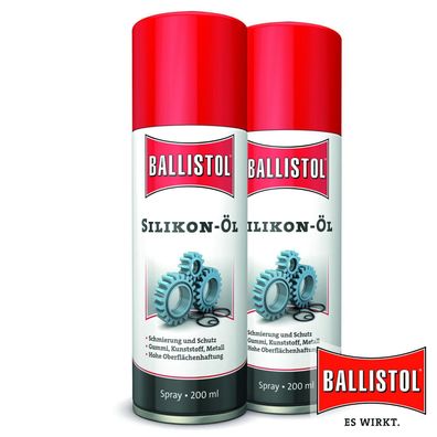 Ballistol 2x200 ml Silikon-Öl Spray Pflegespray Metall Gummi Kunststoff innen