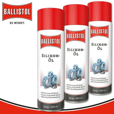 Ballistol 3 x 400 ml Silikon-Öl Spray Kunststoff Gummi Pflege mineralölfrei