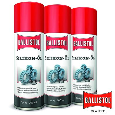 Ballistol 3x200 ml Silikon-Öl Spray quietschen Pflege Metall Gummi Kunststoff