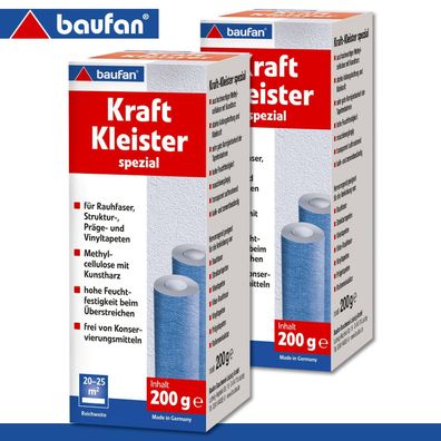 Baufan 2 x 200 g Kraft Kleister spezial Hohe Klebkraft Raufaser Vinyltapete