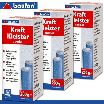 Baufan 3 x 200 g Kraft Kleister spezial Hohe Klebkraft Raufaser Vinyltapete