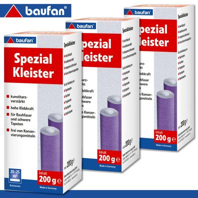 Baufan 3 x 200 g Spezial Kleister Kunstharzverstärkt Hohe Klebkraft Raufaser