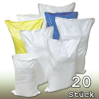 20 x Gewebesack Gewebesäcke Sandsack Laubsack Getreidesack PP 6 Größen 3 Farben
