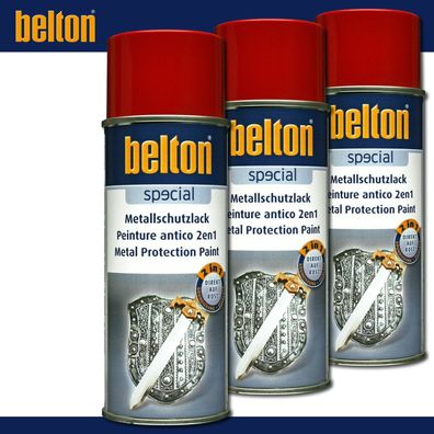 3x400 ml Kwasny Belton Special Metallschutzlack 2in1| Feuerrot | Rostschutzlack