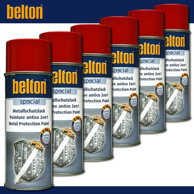 6 x 400 ml Kwasny Belton Special Metallschutzlack 2in1|Feuerrot |Rostschutzlack