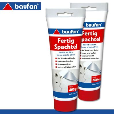 Baufan 2 x 400 g Fertigspachtel Gebrauchsfertig Faserverstärkt innen & außen