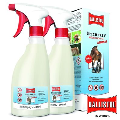Ballistol 2x600 ml Animal Stichfrei® Mückenschutz Pumpspray gegen Mücken, Zecken
