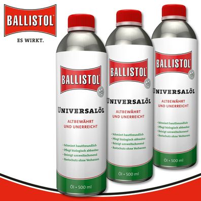 Ballistol 3x500 ml Universalöl flüssig | Kriechöl | Waffenöl | Auto | Haus