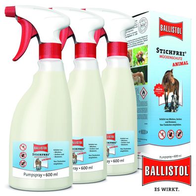 Ballistol 3x600 ml Animal Stichfrei® Mückenschutz Pumpspray gegen Mücken, Zecken