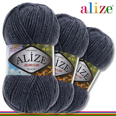 Alize 3 x 100 g Burcum Klassik Wolle 100% Acryl |Denim Melange 203| Klasik