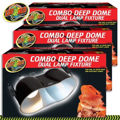 3 x Zoo Med Combo Deep Dome Dual Lamp Fixture Terrariumlampenfassung
