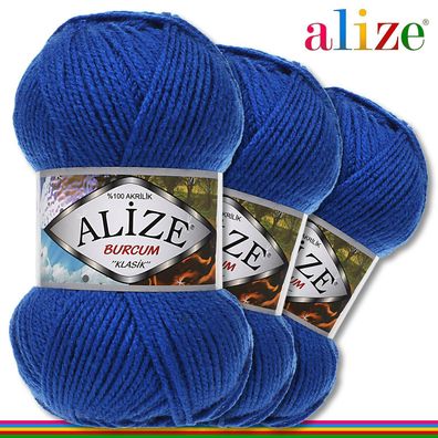 Alize 3 x 100 g Burcum Klassik Wolle 100% Acryl |Königsblau 141|Stricken Klasik