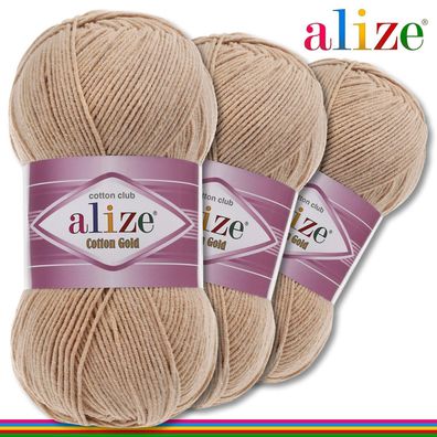 Alize 3 x 100 g Cotton Gold Premium Wolle Baumwolle - Acryl | Beige 262 |