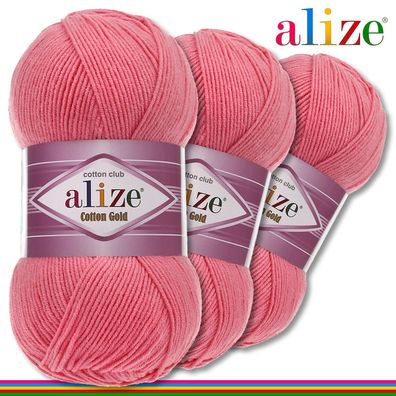 Alize 3 x 100 g Cotton Gold Premium Wolle Baumwolle - Acryl | Candypink 33 |