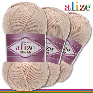 Alize 3 x 100 g Cotton Gold Premium Wolle Baumwolle - Acryl | Champagne 67 |