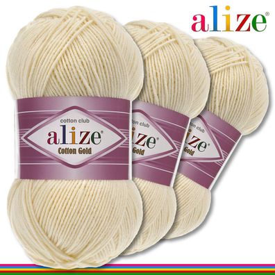 Alize 3 x 100 g Cotton Gold Premium Wolle Baumwolle - Acryl | Creme 01 |