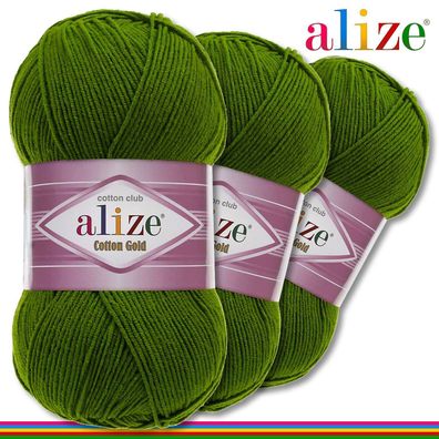 Alize 3 x 100 g Cotton Gold Premium Wolle Baumwolle - Acryl | Dunkelgrün 35 |