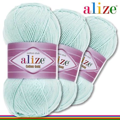 Alize 3 x 100 g Cotton Gold Premium Wolle Baumwolle - Acryl | Eisblau 514 |