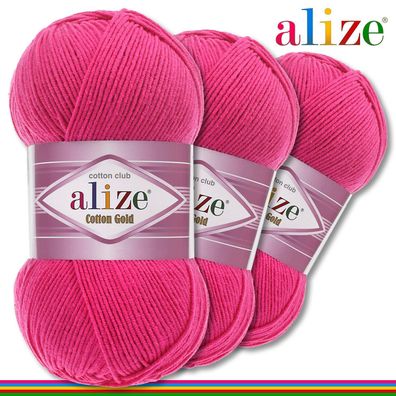Alize 3 x 100 g Cotton Gold Premium Wolle Baumwolle - Acryl | Fuchsia 149 |