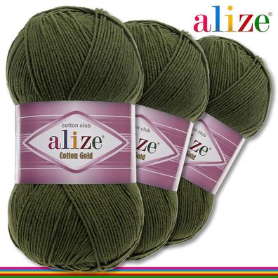 Alize 3 x 100 g Cotton Gold Premium Wolle Baumwolle - Acryl | Khaki 29 |