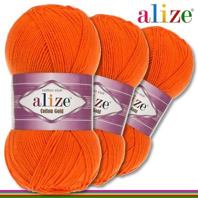 Alize 3 x 100 g Cotton Gold Premium Wolle Baumwolle - Acryl | Orange 37 |