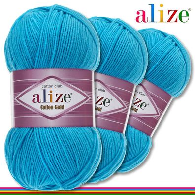 Alize 3 x 100 g Cotton Gold Premium Wolle Baumwolle - Acryl | Ozeanblau 16 |