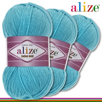 Alize 3 x 100 g Cotton Gold Premium Wolle Baumwolle - Acryl | Türkis 287 |