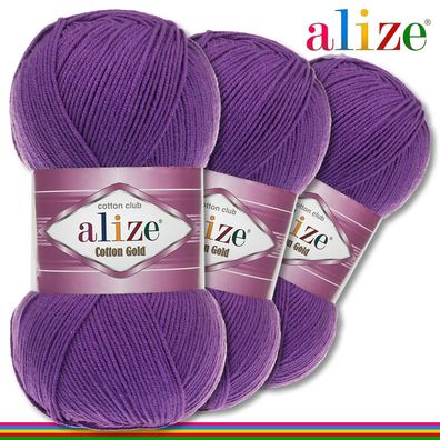 Alize 3 x 100 g Cotton Gold Premium Wolle Baumwolle - Acryl | Violette 44 |
