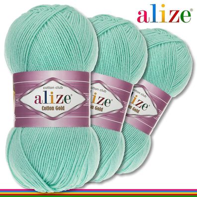 Alize 3 x 100 g Cotton Gold Premium Wolle Baumwolle - Acryl | Wassergrün 15 |
