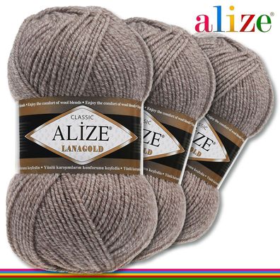 Alize 3 x 100 g Lanagold Premium Wolle 49% Wolle 51% Acryl | Beige-Weiß 650 |