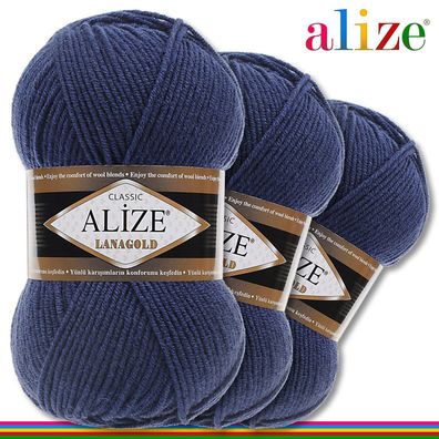 Alize 3 x 100 g Lanagold Premium Wolle 49%Wolle-51%Acryl | Heidelbeere 215 |
