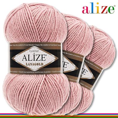 Alize 3 x 100 g Lanagold Premium Wolle 49%Wolle-51%Acryl | Puderrosa 161 |