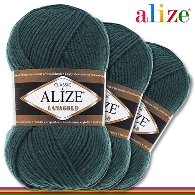 Alize 3 x 100 g Lanagold Premium Wolle 49%Wolle-51%Acryl |Petrol 426|Handarbeit