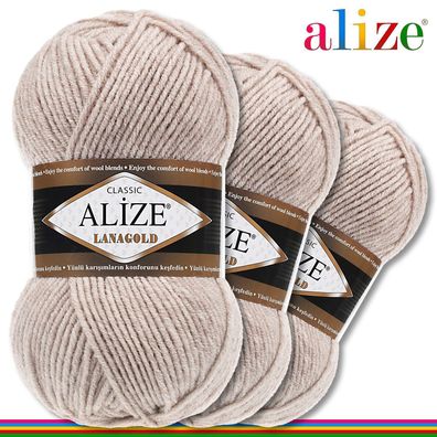 Alize 3 x 100 g Lanagold Premium Wolle 49%Wolle-51%Acryl| Stein 585 |Handarbeit