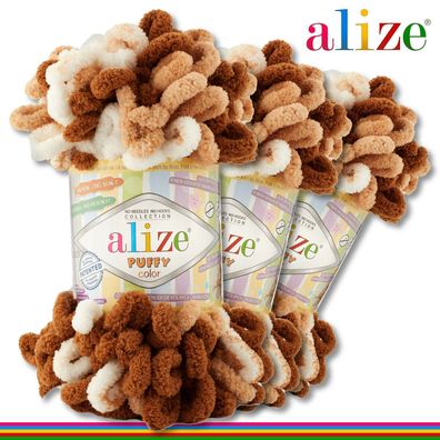 Alize 3 x 100 g Puffy Color Premium Wolle 6398 Schlaufenwolle Handstricken