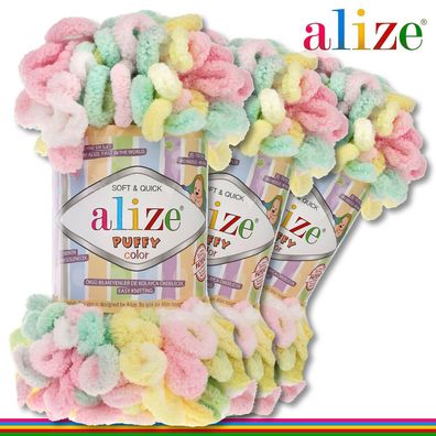 Alize 3 x 100 g Puffy Color Premium Wolle | 5862 | Schlaufenwolle Handstricken