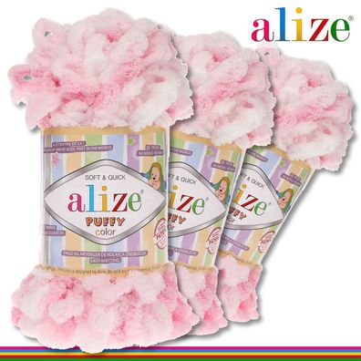 Alize 3 x 100 g Puffy Color Premium Wolle | 5863 | Schlaufenwolle Handstricken