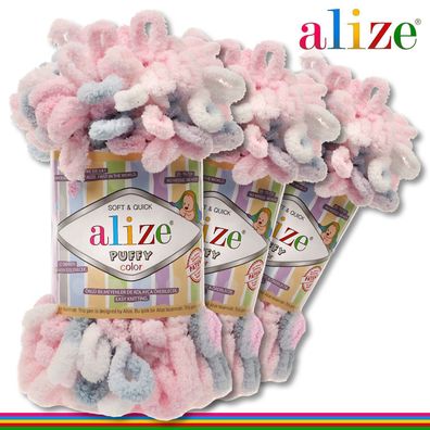 Alize 3 x 100 g Puffy Color Premium Wolle | 5864 | Schlaufenwolle Handstricken