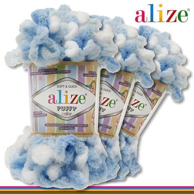 Alize 3 x 100 g Puffy Color Premium Wolle | 5865 | Schlaufenwolle Handstricken