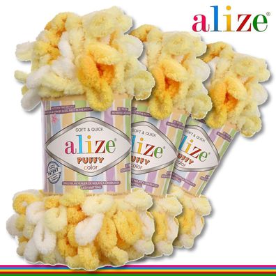 Alize 3 x 100 g Puffy Color Premium Wolle | 5921 | Schlaufenwolle Handstricken