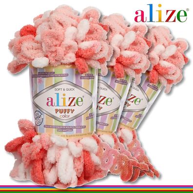 Alize 3 x 100 g Puffy Color Premium Wolle | 5922 | Schlaufenwolle Handstricken