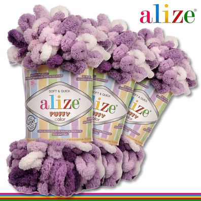 Alize 3 x 100 g Puffy Color Premium Wolle | 5923 | Schlaufenwolle Handstricken