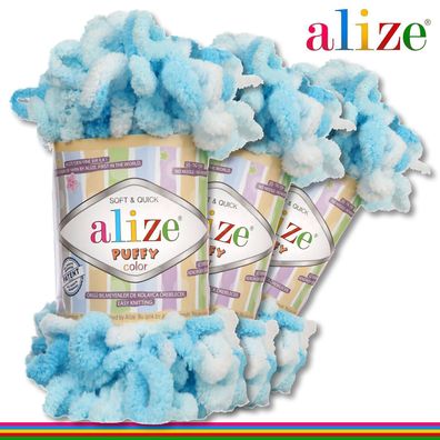 Alize 3 x 100 g Puffy Color Premium Wolle | 5924 | Schlaufenwolle Handstricken