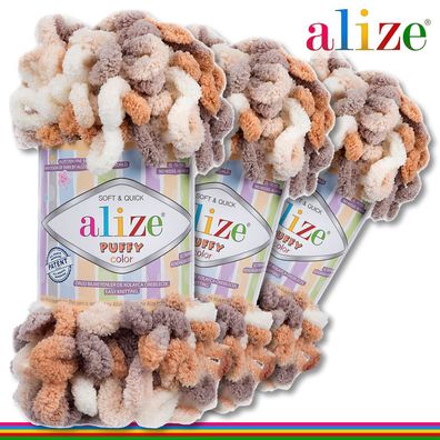 Alize 3 x 100 g Puffy Color Premium Wolle | 5926 | Schlaufenwolle Handstricken