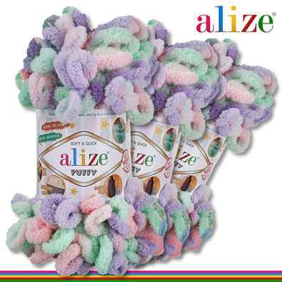 Alize 3 x 100 g Puffy Color Premium Wolle | 5938 | Schlaufenwolle Handstricken
