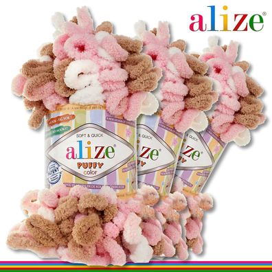 Alize 3 x 100 g Puffy Color Premium Wolle | 6046 | Schlaufenwolle Handstricken