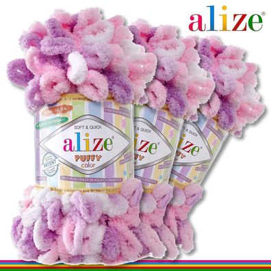 Alize 3 x 100 g Puffy Color Premium Wolle | 6051 | Schlaufenwolle Handstricken